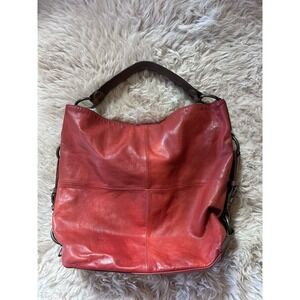 Tano Large Leather Slouchy Hobo Bag Red With Brown Leather Accents